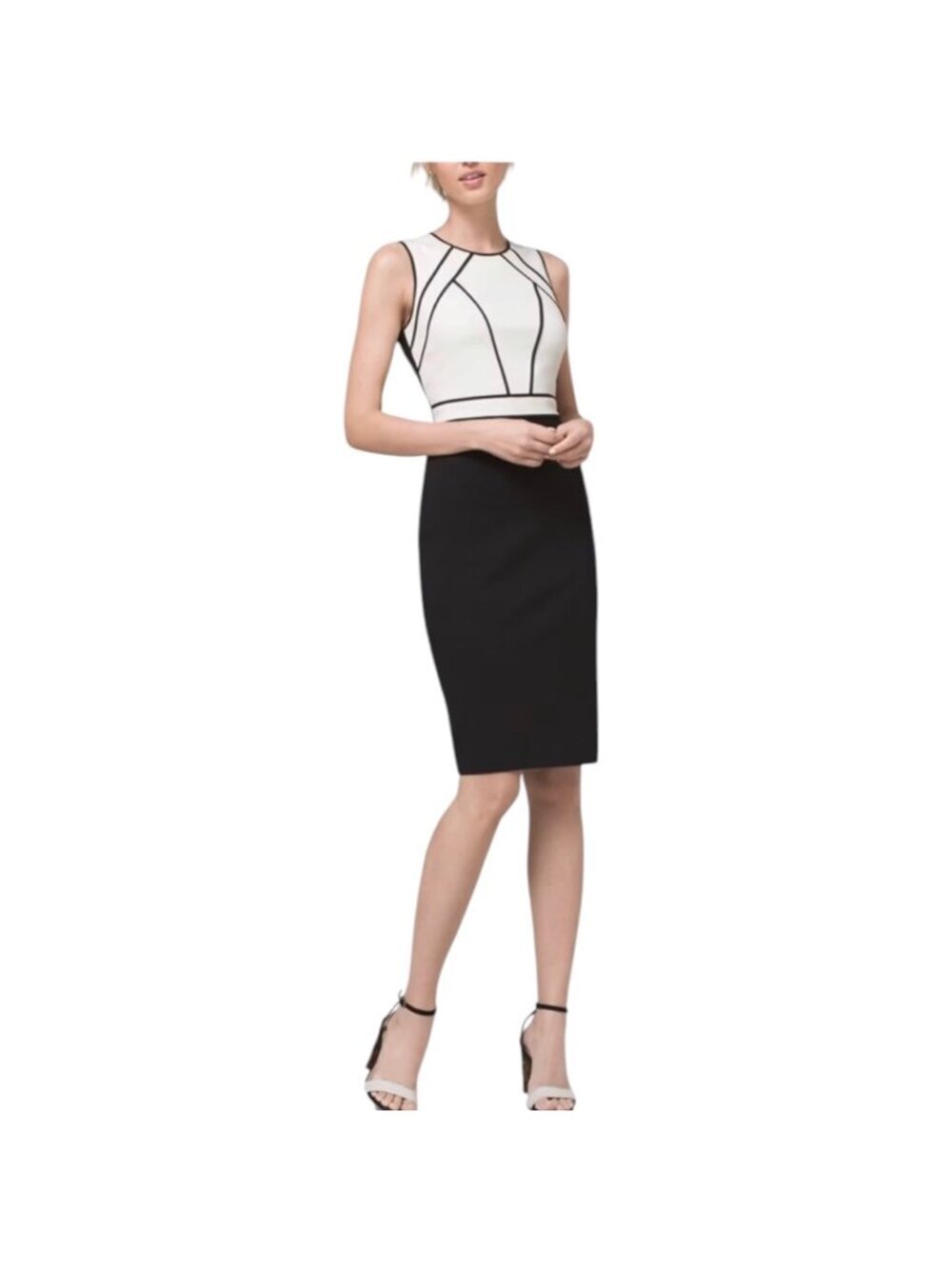 White House Black Market Sleeveless Black/White Colorblock Sheath Dress Size 10